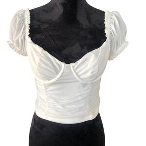 Viral Tic Toc Underwire White Corset Milkmaid Crop Top Lined Short Sleeve